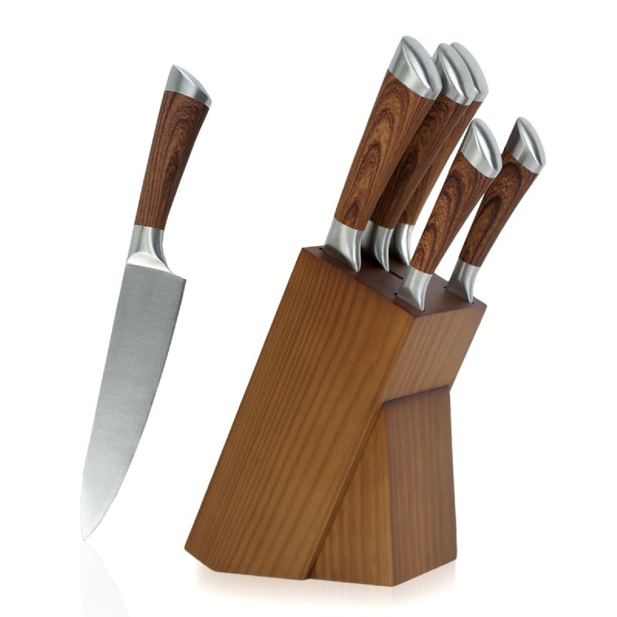 Geepas 5-Piece Stainless Steel Knife Set with Wood Holder - CUTLERY/KNIFE SET/BLOCK - Beattys of Loughrea