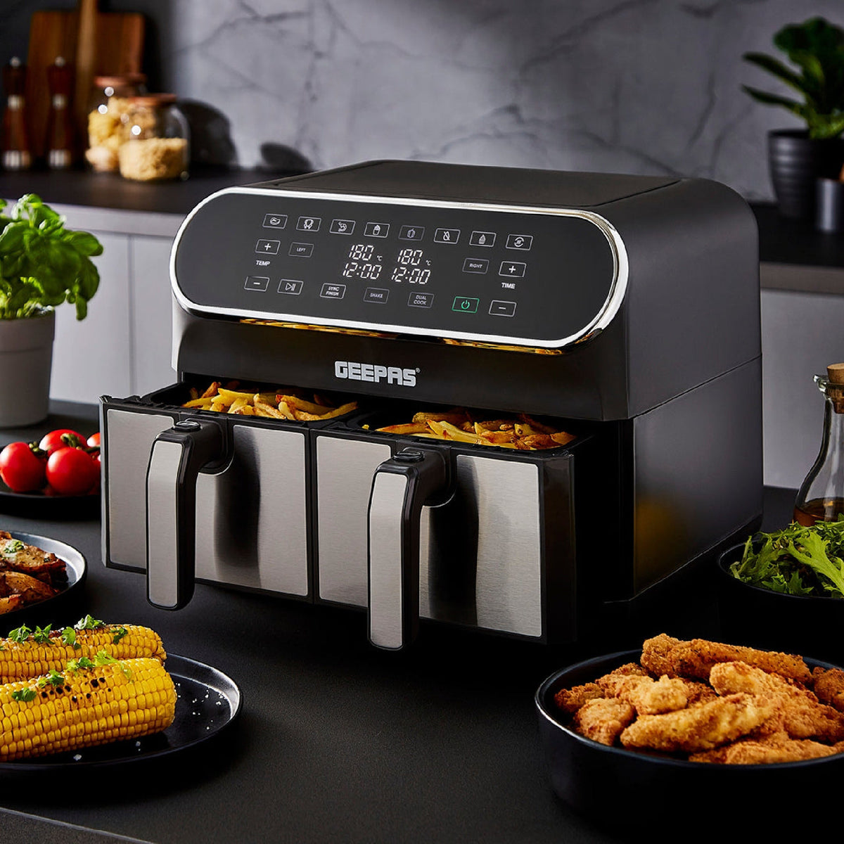 Geepas Vortex Air Fryer, 2 Basket 8L - AIR FRYER / DEEP FAT FRYERS - Beattys of Loughrea