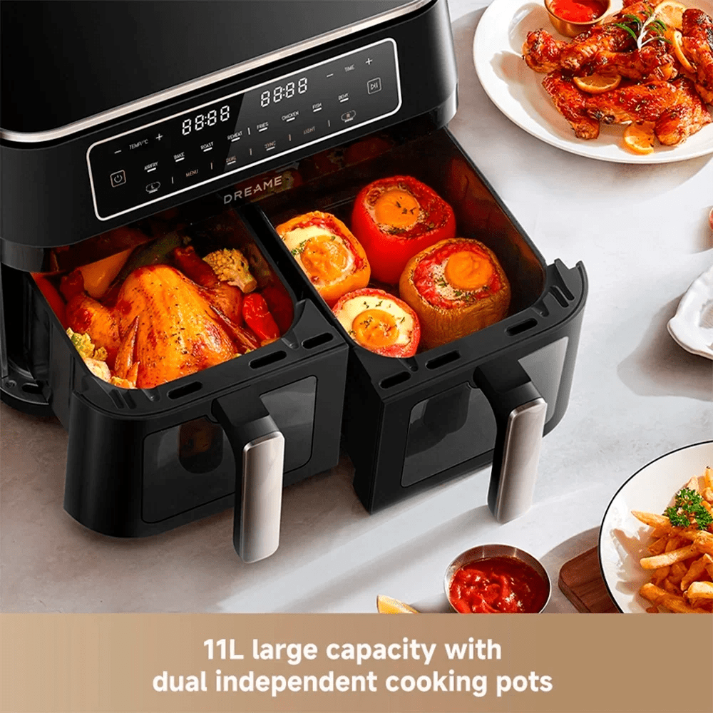 Dreame CrisTendDuo DZ30 Dual Zone Air Fryer, 11L Black - AIR FRYER / DEEP FAT FRYERS - Beattys of Loughrea