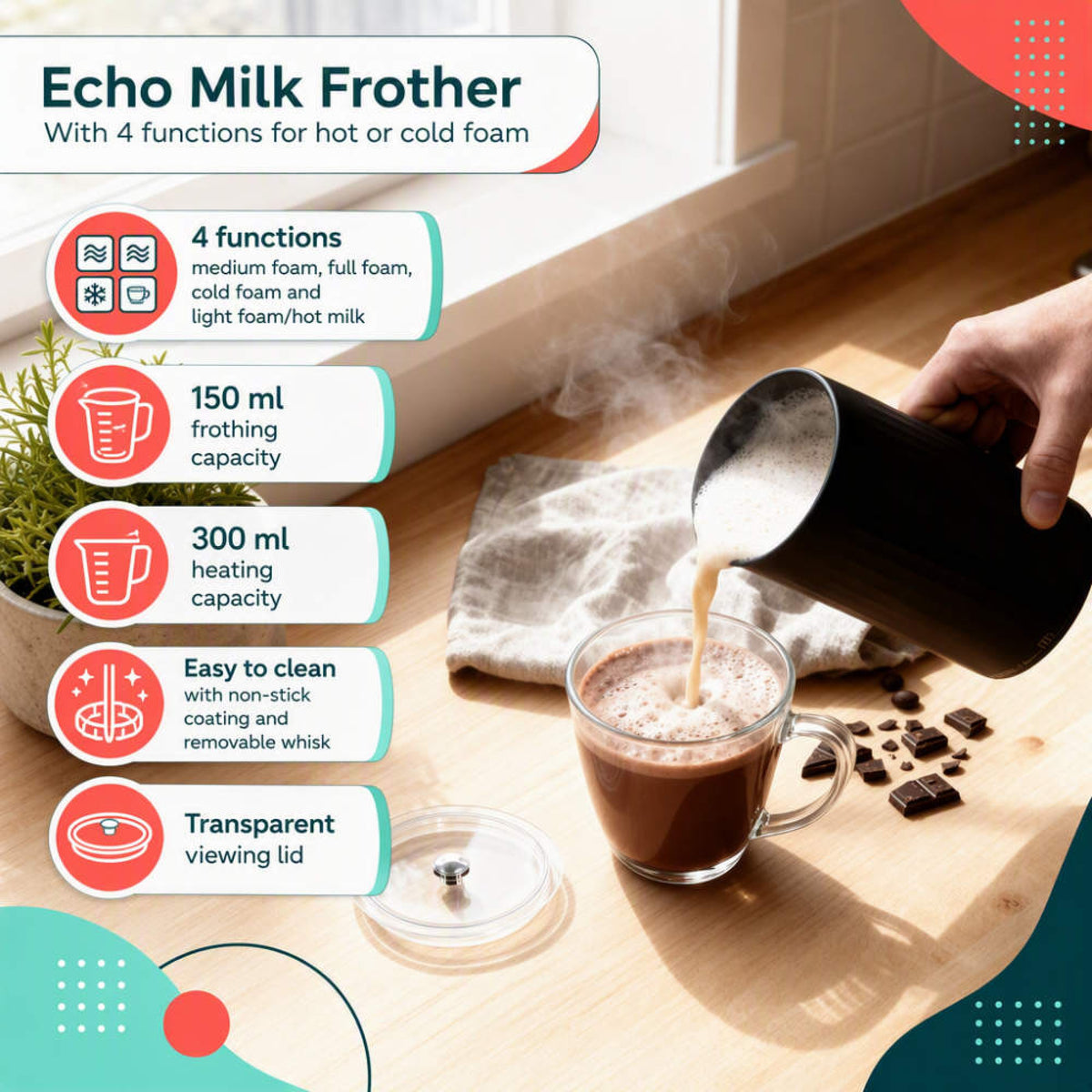 Progress Echo Milk Frother, Black