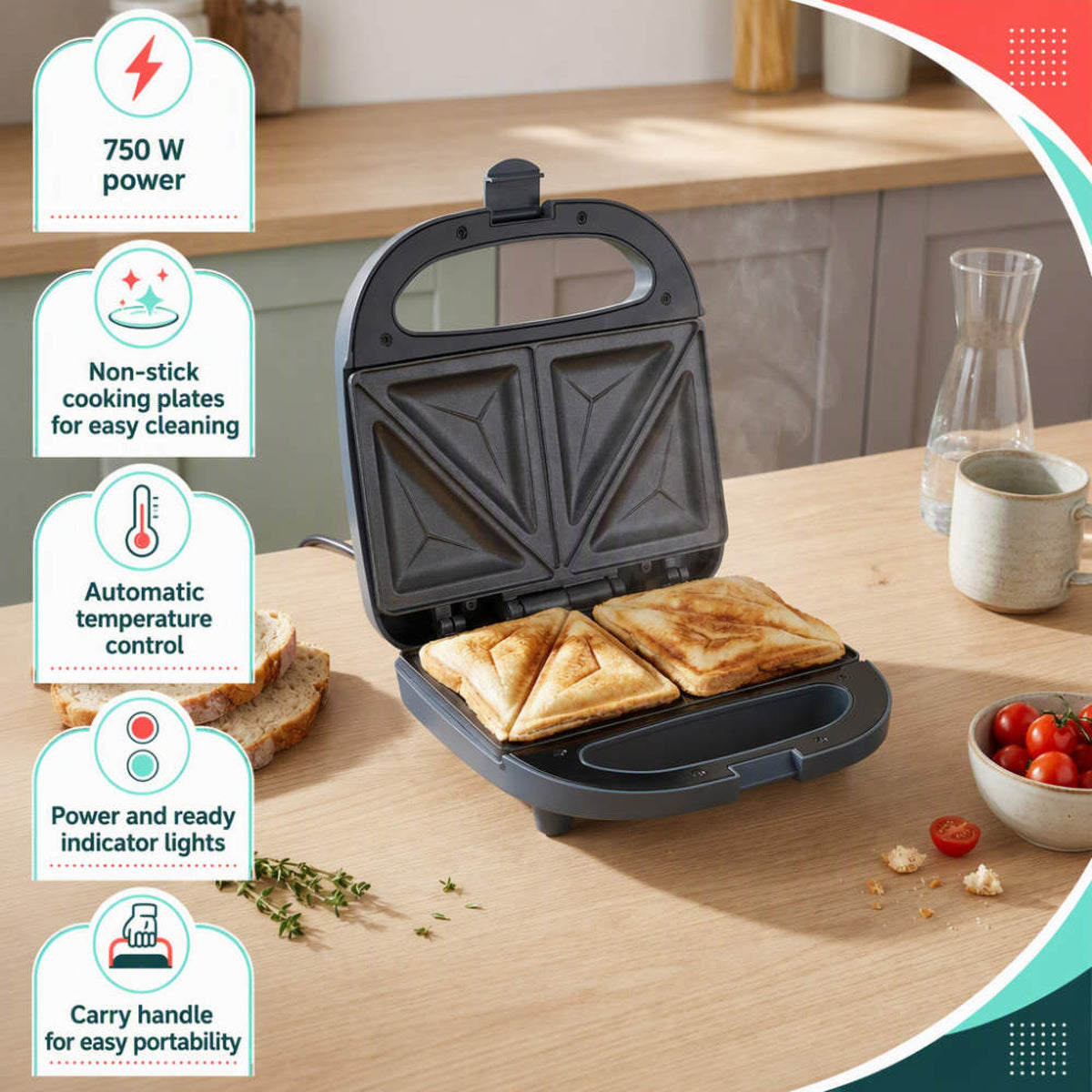 Progress Mellow 2-Slice Sandwich Maker, Blue