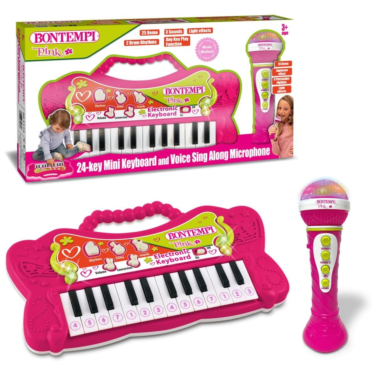 Bontempi 24-Key Electronic Keyboard and Microphone Set, Pink - MUSICAL INSTRUMENTS - Beattys of Loughrea