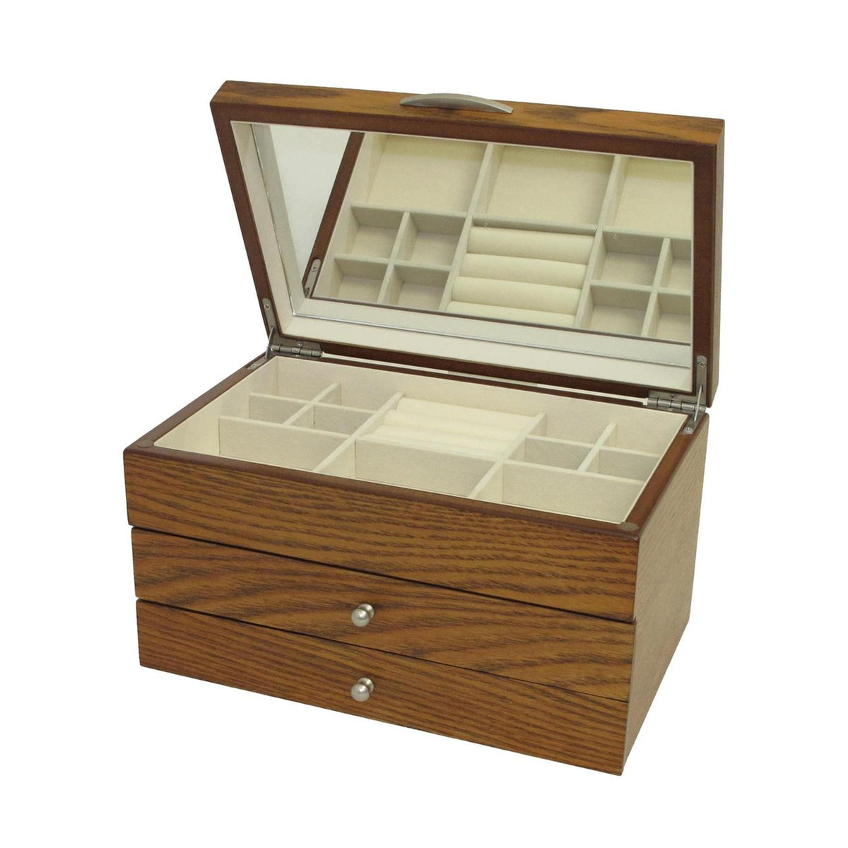 Walnut Finish Jewellery Box with Two Drawers