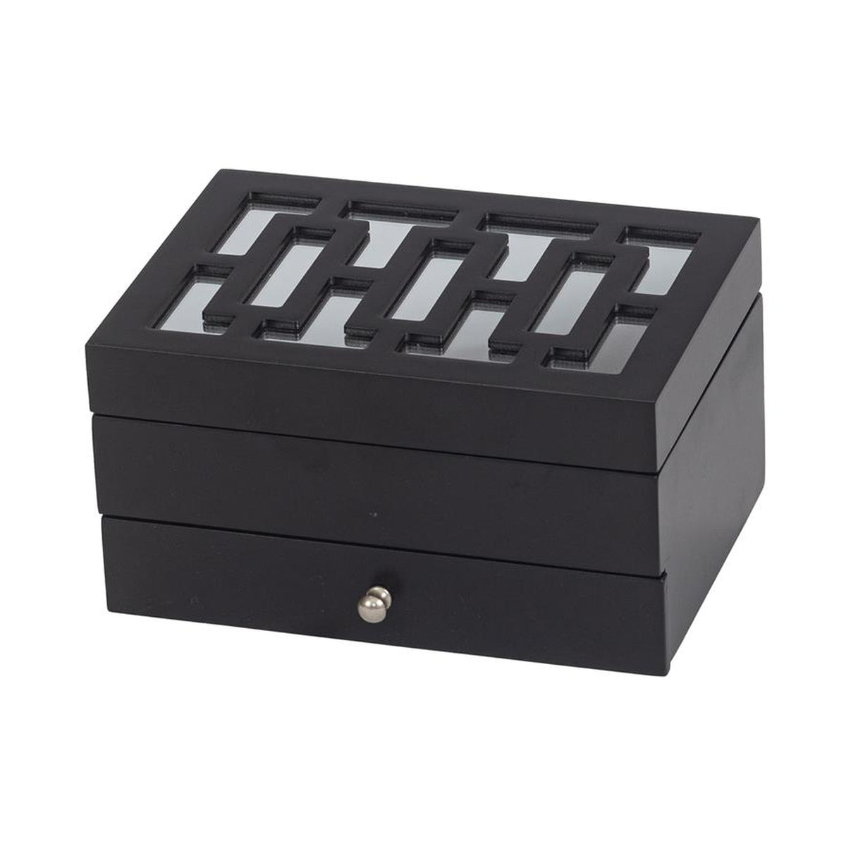 Black Lattice Mirror Lid Jewellery Box