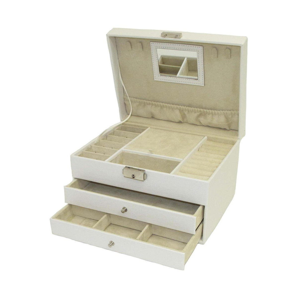 Metallic Ivory Jewellery Box with Two Drawers - JEWELLERY HOLDER - Beattys of Loughrea