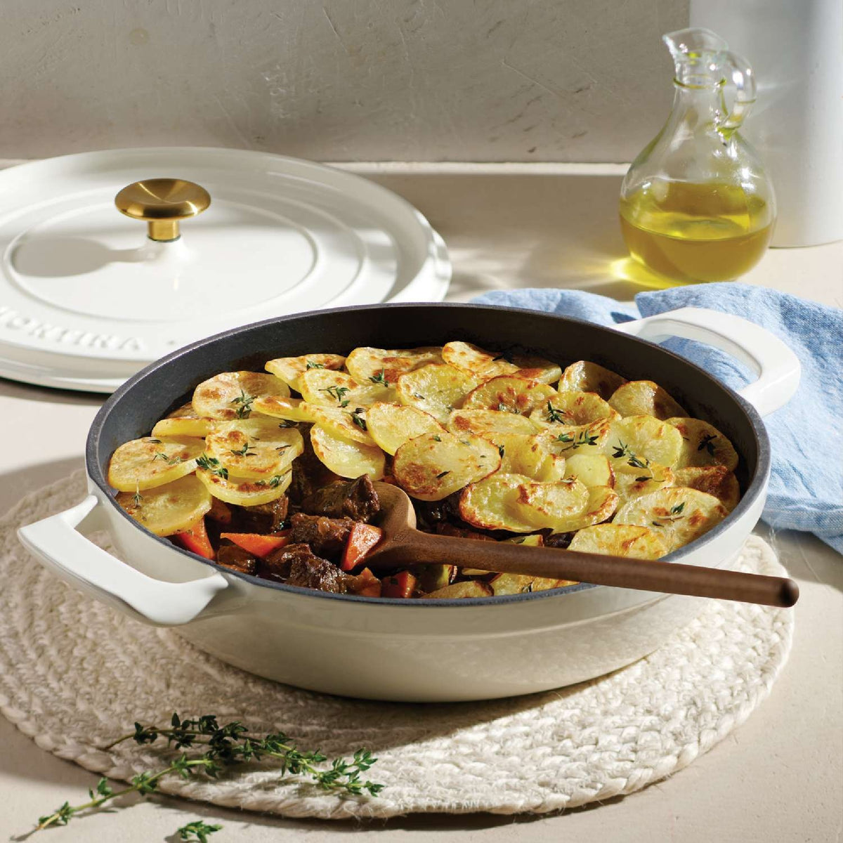 Tramontina 30cm Cast Iron Enamel Shallow Casserole, Latte