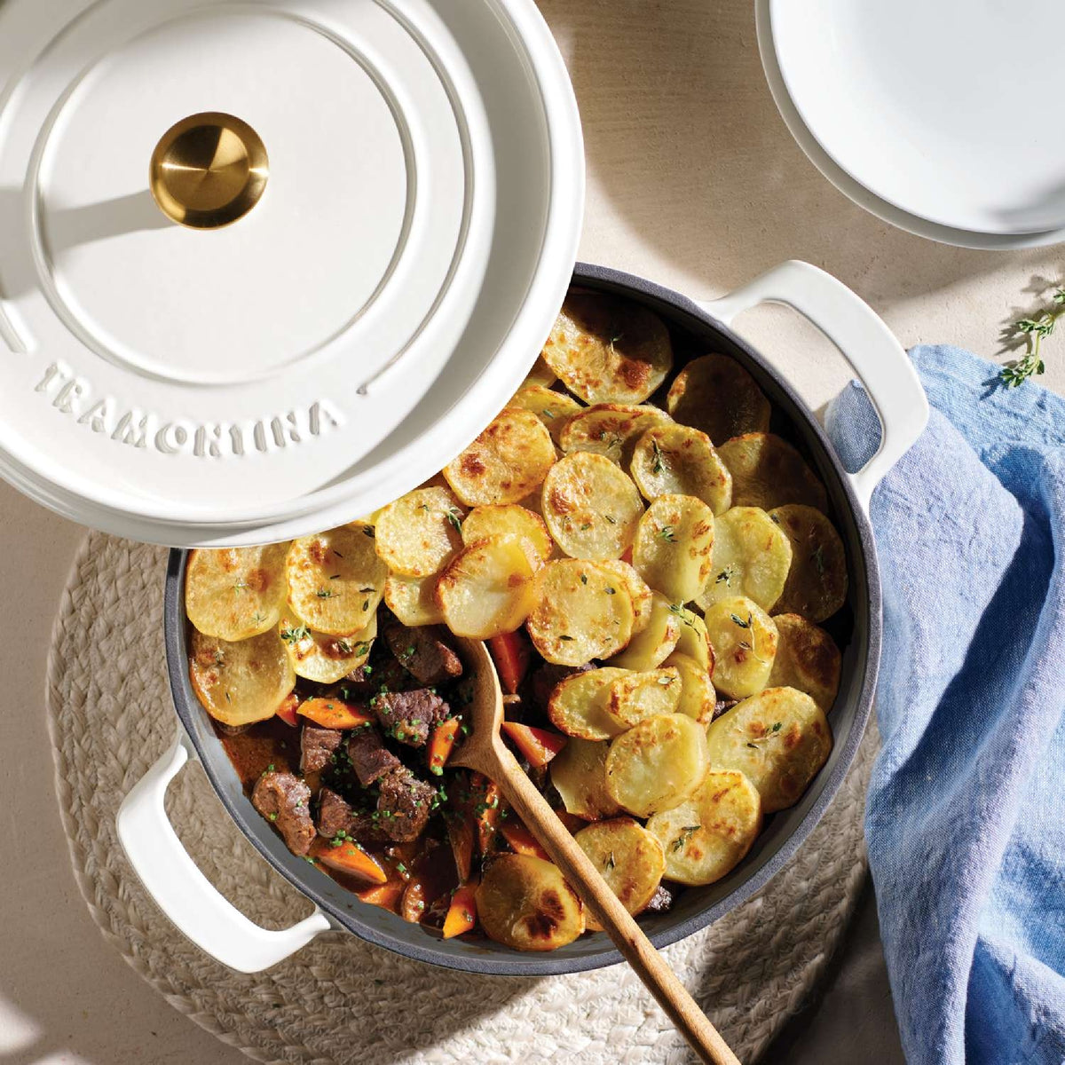 Tramontina 30cm Cast Iron Enamel Shallow Casserole, Latte