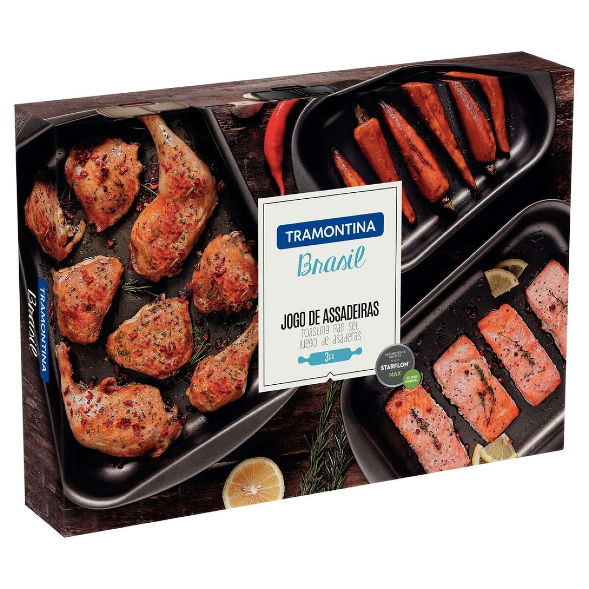 Tramontina Brasil 3-Piece Non-Stick Roasting Pan Set, Graphite