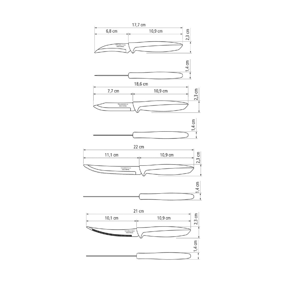 Tramontina Plenus 8-Piece Kitchen Knife Set, Coloured Handles