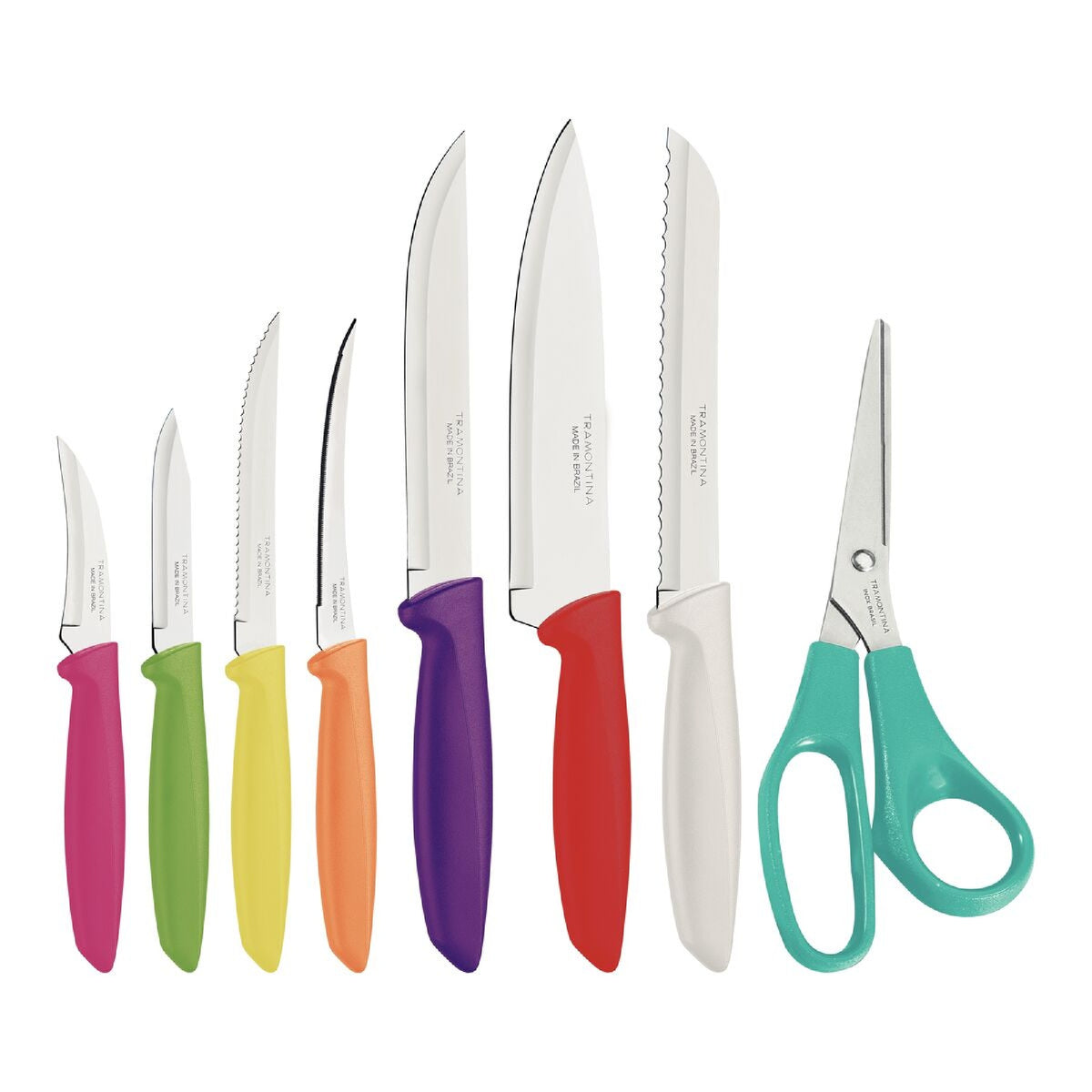 Tramontina Plenus 8-Piece Kitchen Knife Set, Coloured Handles