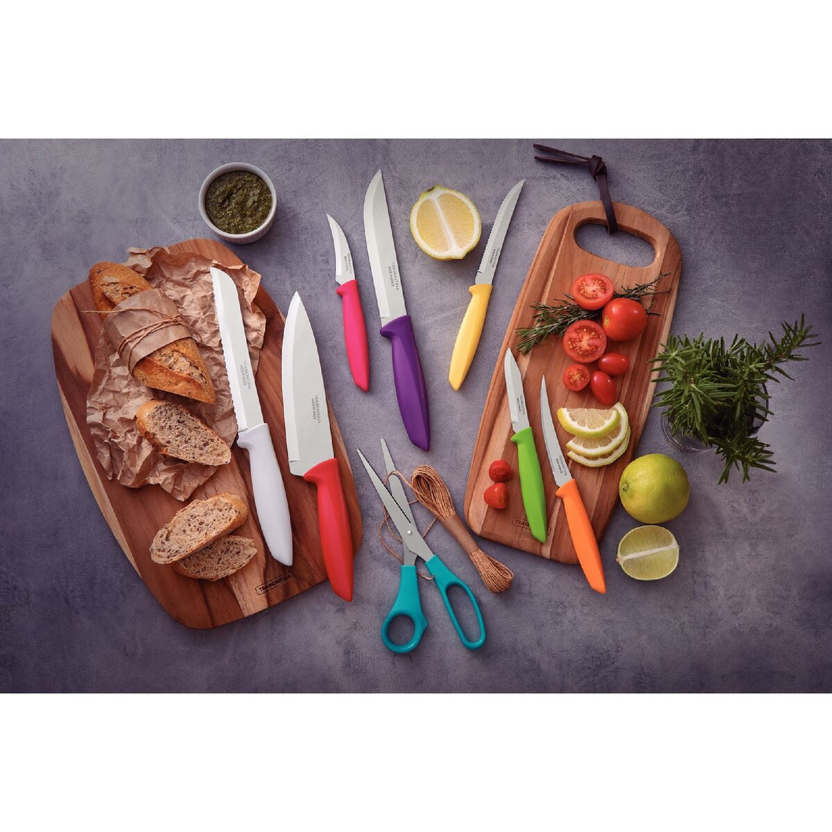 Tramontina Plenus 8-Piece Kitchen Knife Set, Coloured Handles