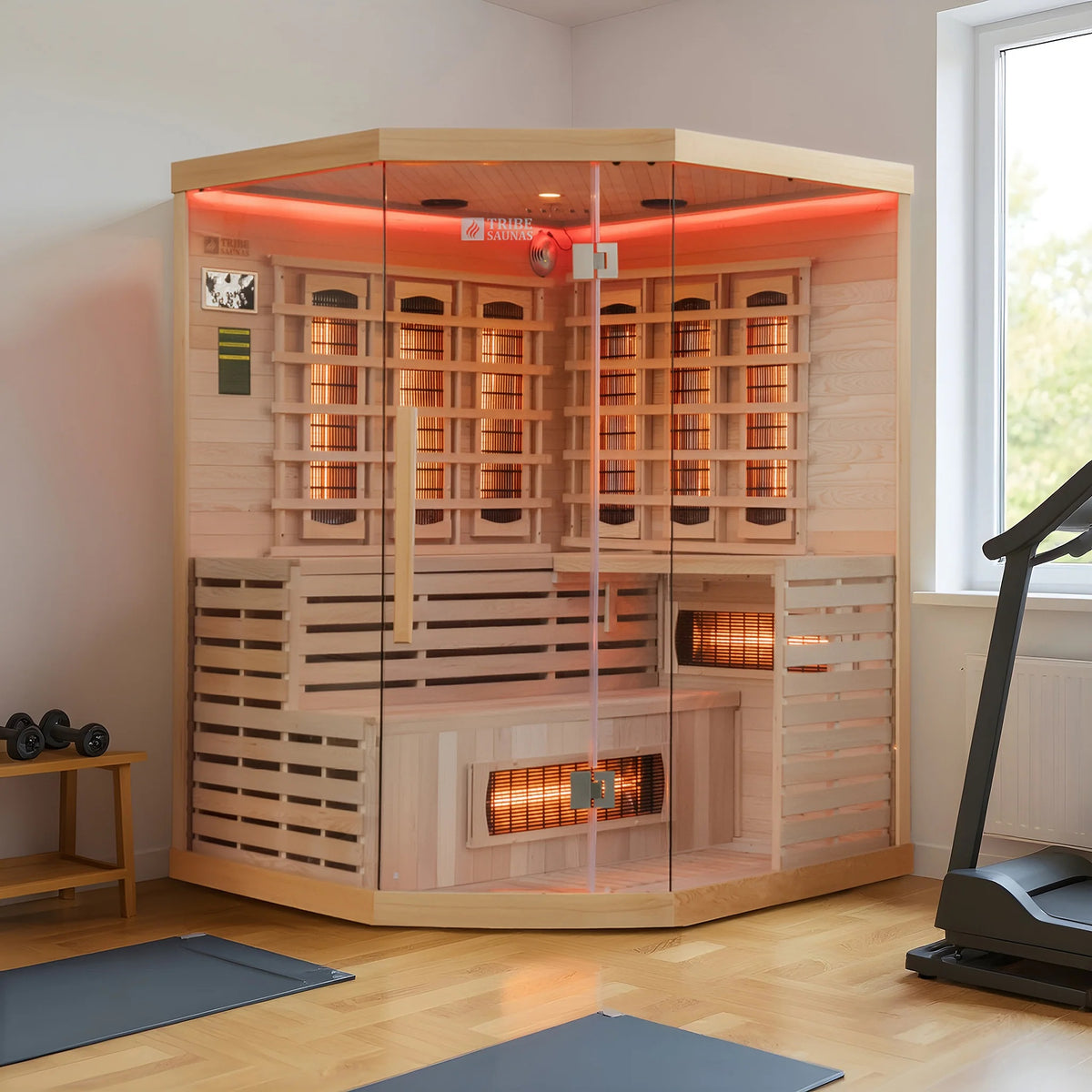 Tribe Athens 3 Corner Infrared Sauna, 3-4 Person - HOME GYM / SAUNA/ ICE BATHS - Beattys of Loughrea
