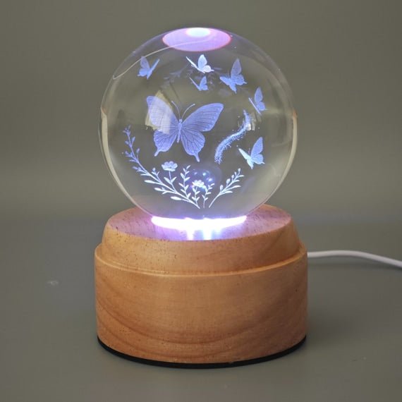 Butterflies Rotating 3D Crystal Globe Light - TABLE/BEDSIDE LAMPS - Beattys of Loughrea