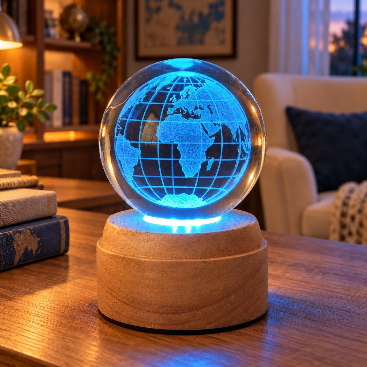 Earth Rotating 3D Crystal Globe Light - TABLE/BEDSIDE LAMPS - Beattys of Loughrea