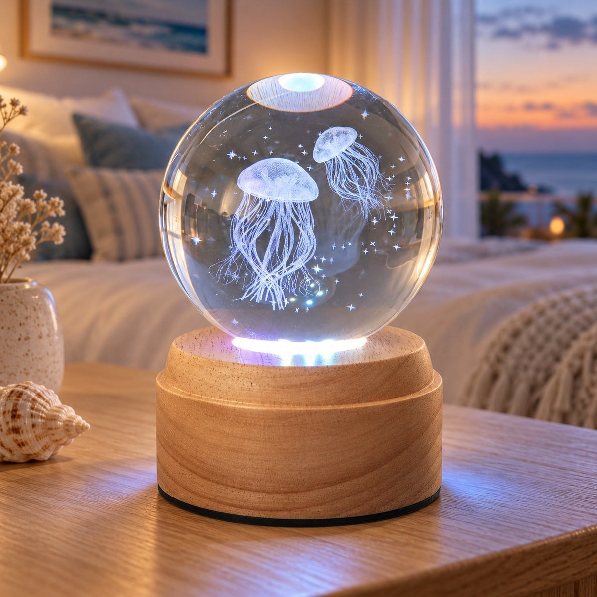 Jellyfish Rotating 3D Crystal Globe Light - TABLE/BEDSIDE LAMPS - Beattys of Loughrea