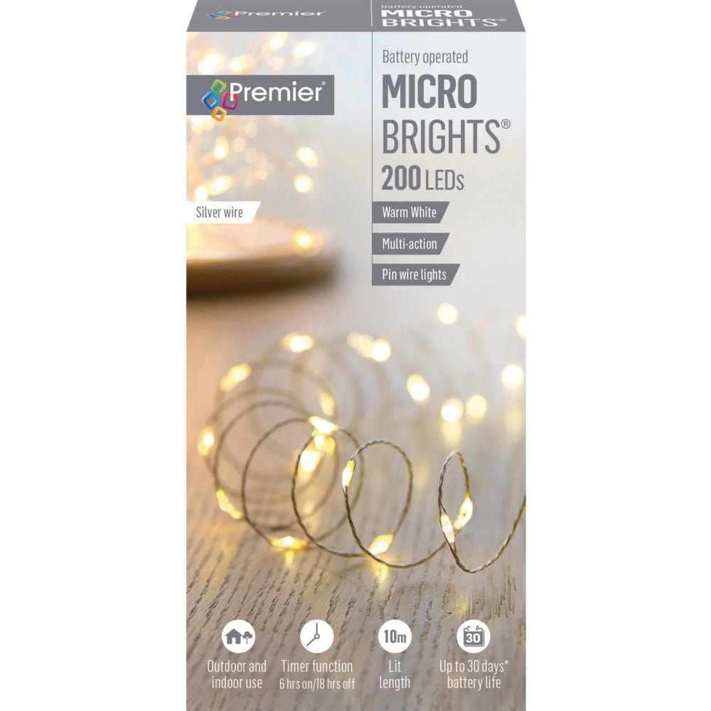 200 Led Battery Operated Multi | Action Microbrights | Warm White - XMAS BATTERY OPERATED LIGHTS - Beattys of Loughrea