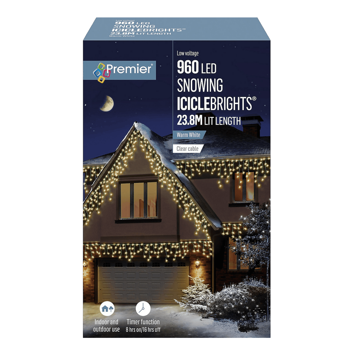 Premier Snowing 960 Warm White LED Icicle Lights with Timer Function - XMAS LIGHTS LED - Beattys of Loughrea
