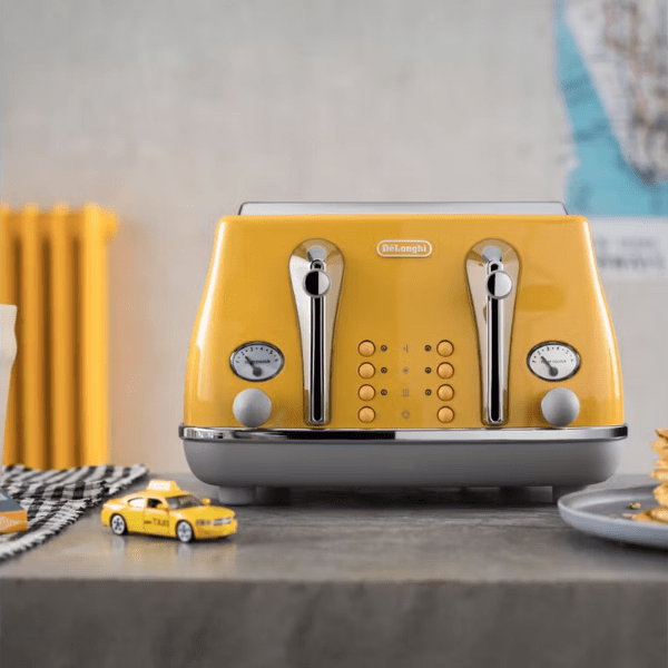 De'longhi Icona Capitals 4 - Slice Toaster - Yellow - TOASTERS - Beattys of Loughrea