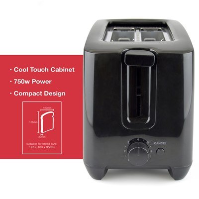 Lloytron Kitchen Perfected 2 Slice Toaster 750W - Black