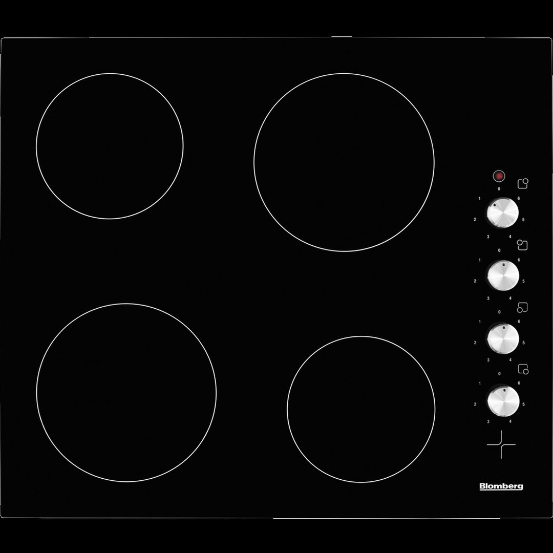 Blomberg 60cm Side Control Knobs Ceramic Hob With Black Glass | MKN24001 - HOBS FULL SIZE 4+ RINGS - Beattys of Loughrea