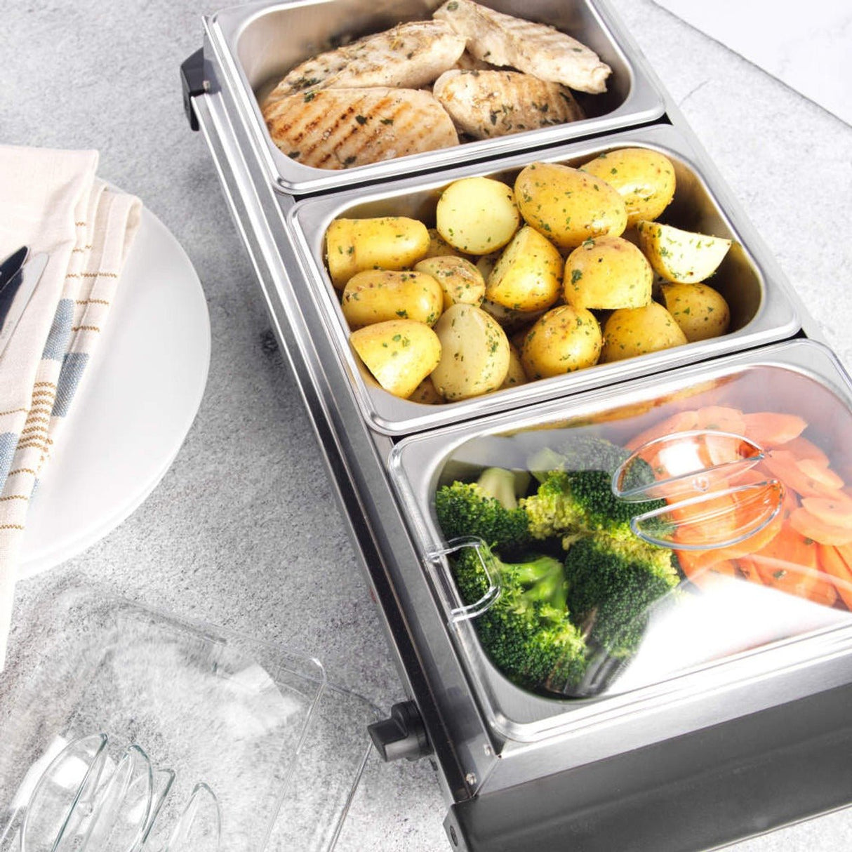 Progress 3 Pan Food Warmer Buffet Server, 3 x 1.5L - PLATE/FOOD WARMER - Beattys of Loughrea