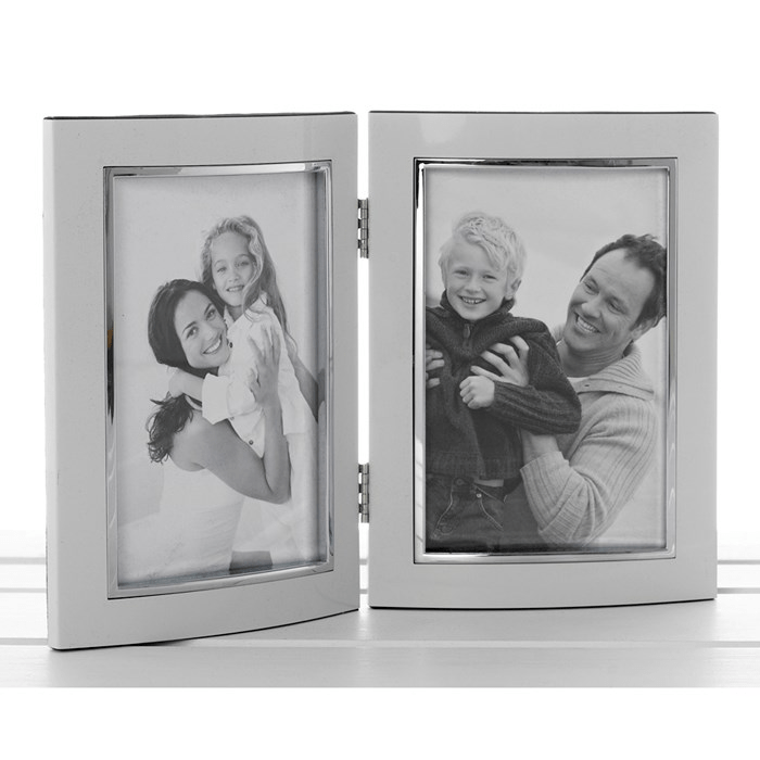 White Anodised Double Photo Frame 4x6 - PHOTO FRAMES - PLATED, GILT, STONE - Beattys of Loughrea