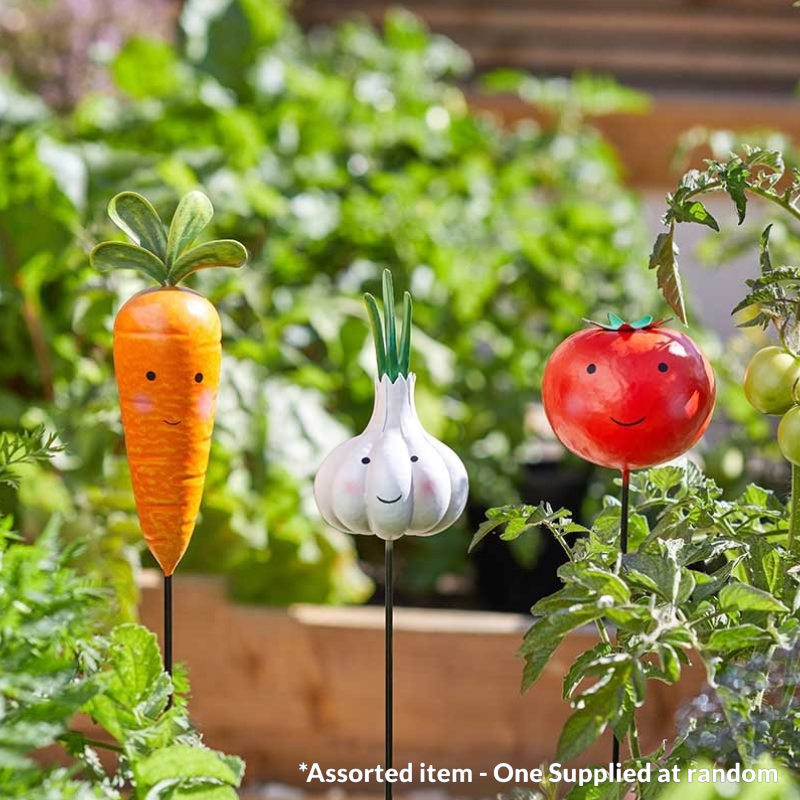 Carrot, Garlic, Tomato Loony Stakes Assorted - One Supplied* - GARDEN ORNAMENTS INCL SOLAR - Beattys of Loughrea