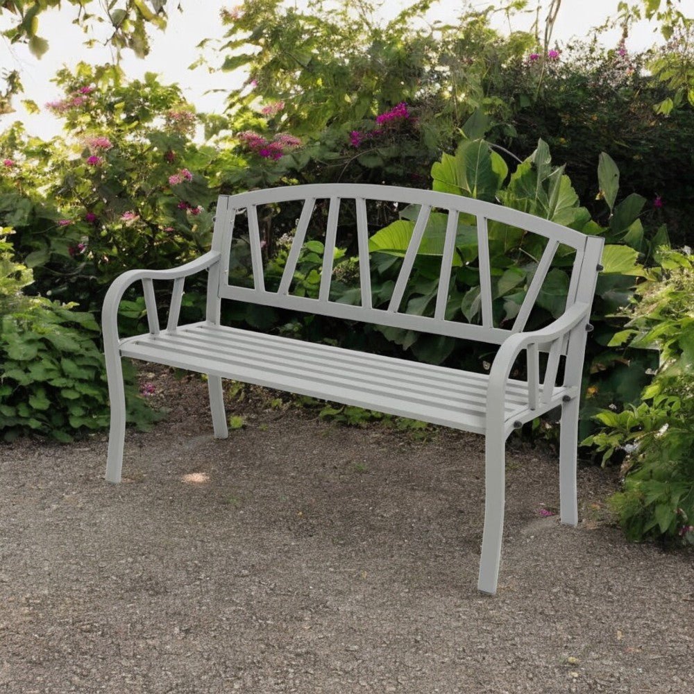 Houston 2 Seater Metal Garden Bench - Light Grey - SINGLE GARDEN BENCH/ CHAIR - Beattys of Loughrea