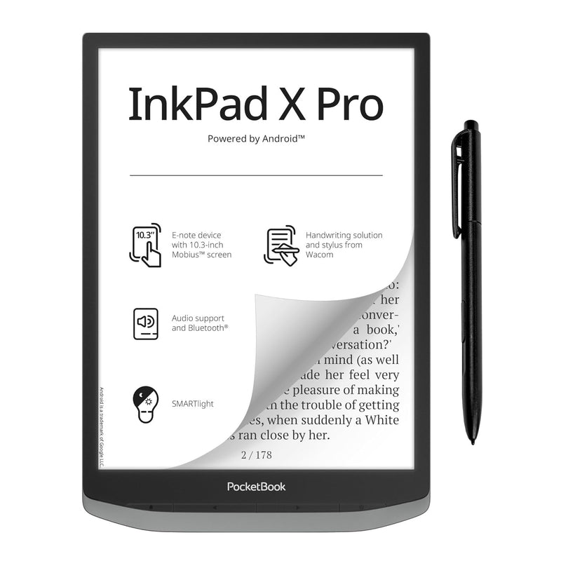 PocketBook InkPad X Pro 10.3 Inch E-Ink Touchscreen eReader with Pen | Grey