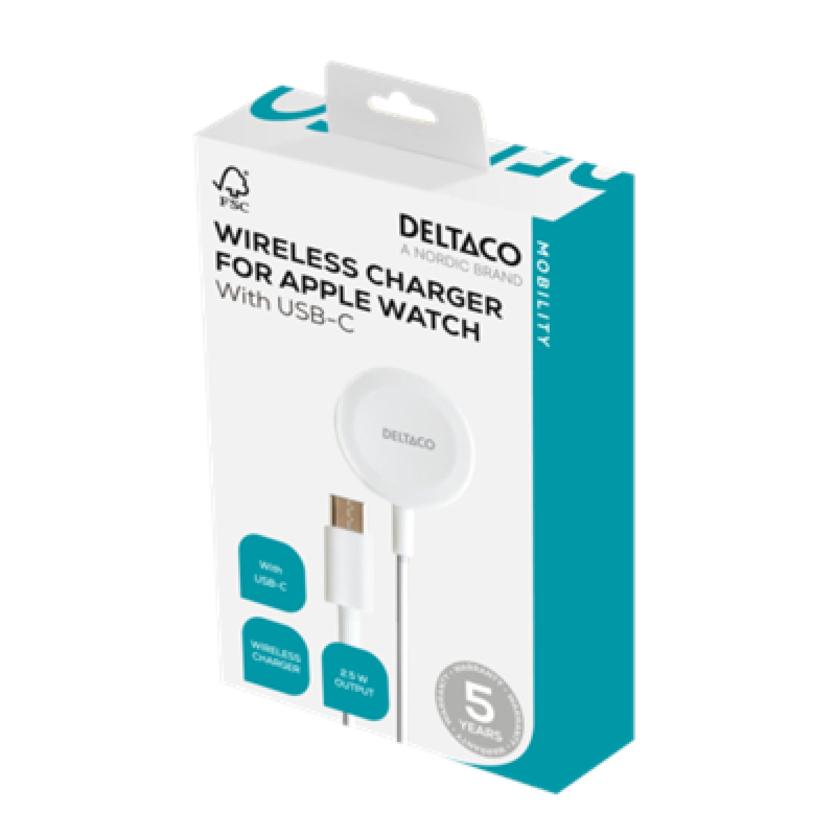Deltaco Apple Watch Charger USB-C 1m - White