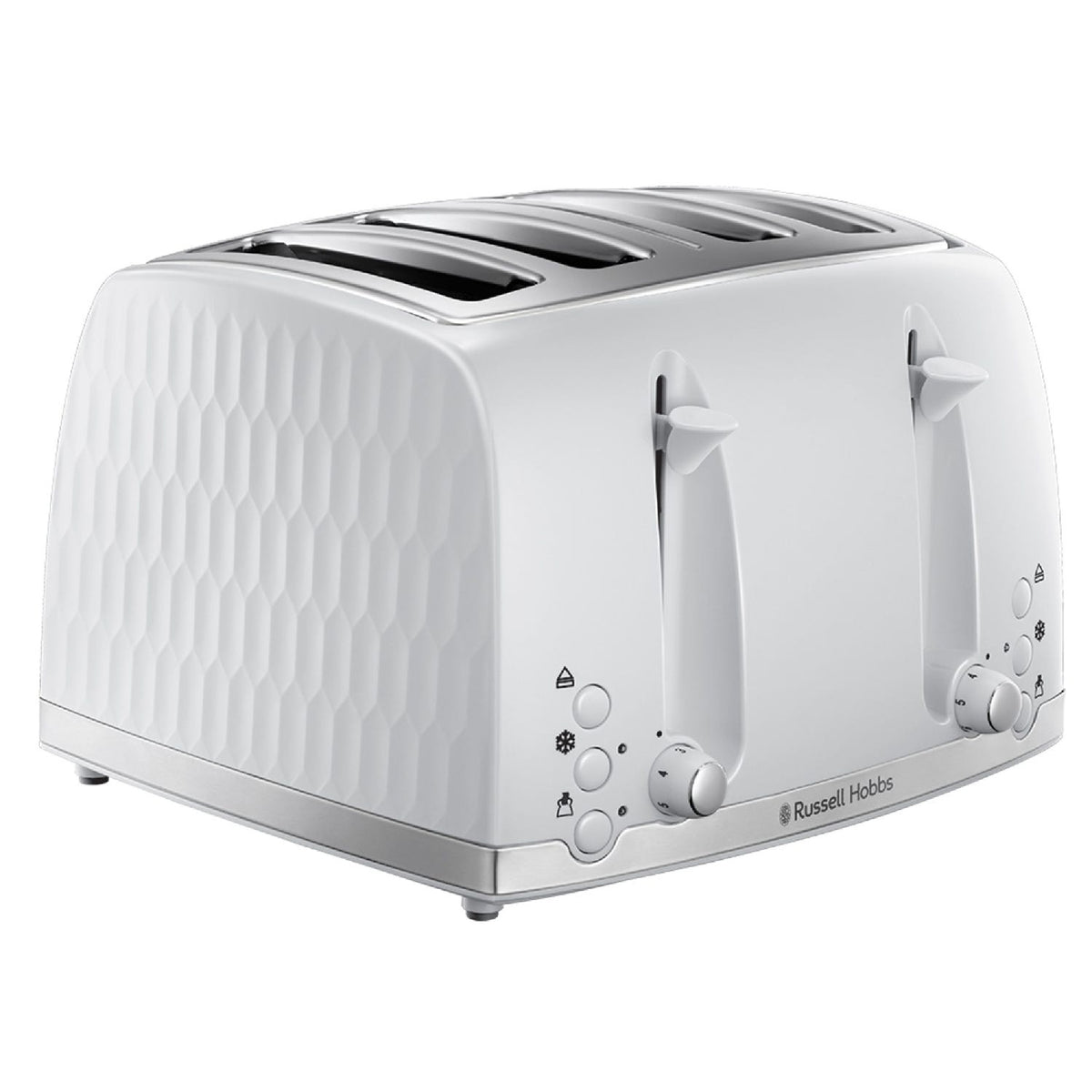 Russell Hobbs Honeycomb 4 Slice White Toaster 26070 - TOASTERS - Beattys of Loughrea