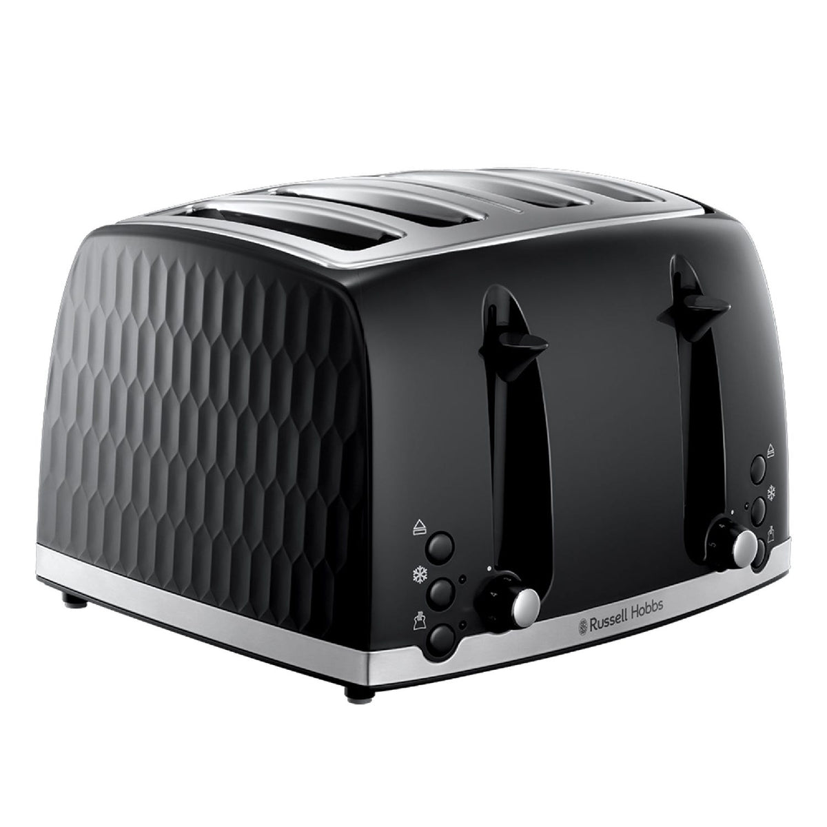 Russell Hobbs Honeycomb 4 Slice Black Toaster 26071 - TOASTERS - Beattys of Loughrea