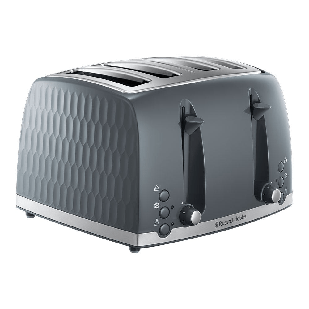 Russell Hobbs Honeycomb 4 Slice Grey Toaster 26073 - TOASTERS - Beattys of Loughrea