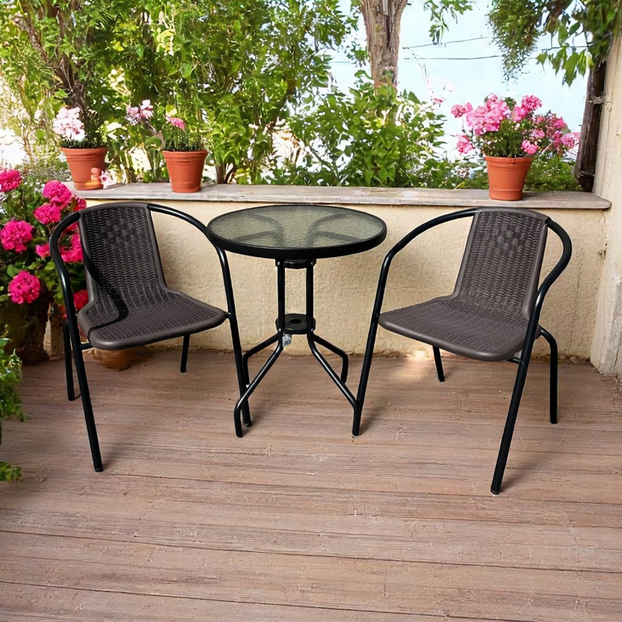 2 Seater Rattan Effect Balcony Set Dark Brown - BISTRO SET 2 PERSON - Beattys of Loughrea