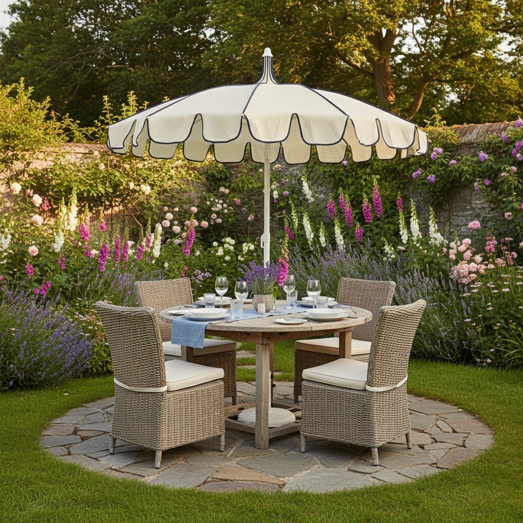 1.95m Cream/Blue Parasol with Adjustable Tilt - PARASOLS - Beattys of Loughrea