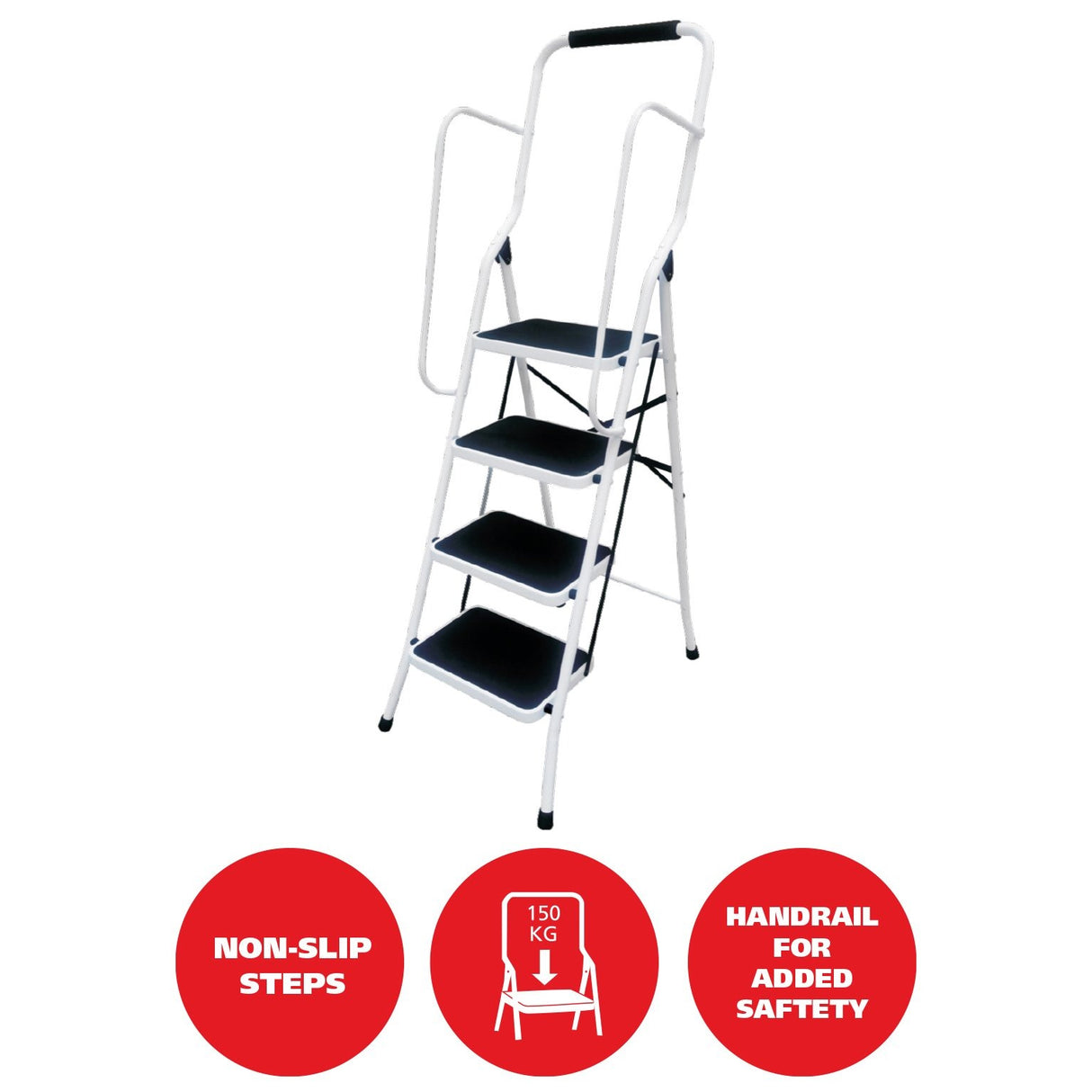 ProPlus 4 Tread Step Stool with Handrail White - STEPLADDER - Beattys of Loughrea
