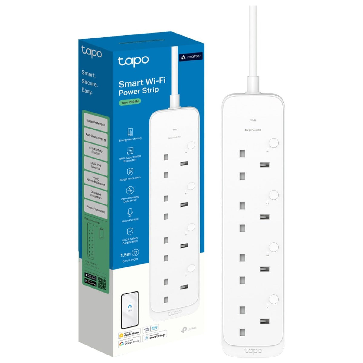 TP-Link Tapo 4-Gang Smart Extension Lead with Energy Monitoring 1.5m
