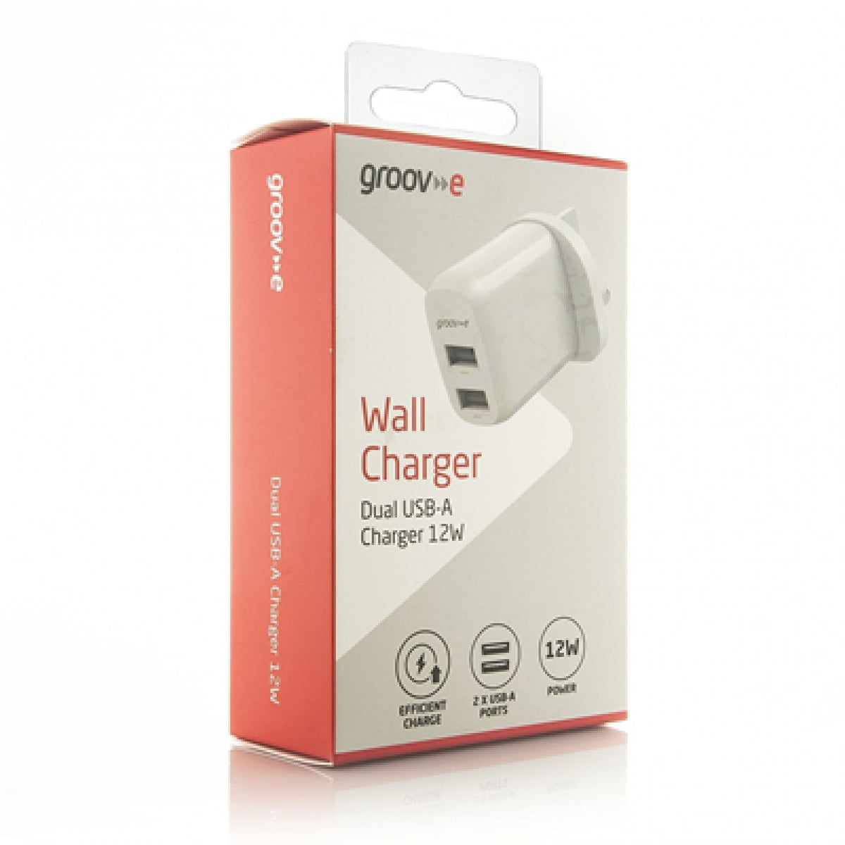 Groov-e Dual USB-A 12W Mains Charger - White
