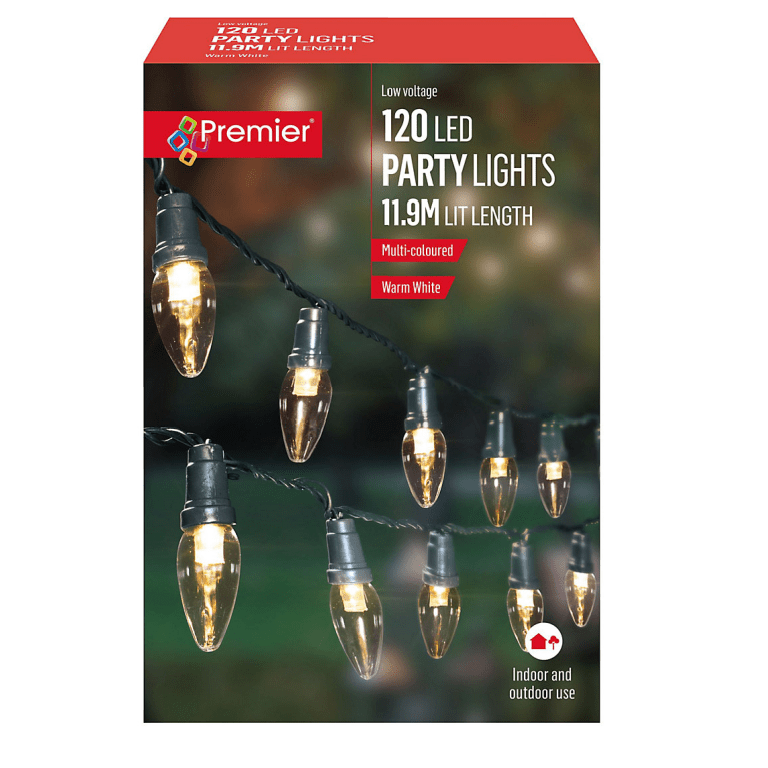 Premier 120 Large LED Multi - Action Party Lights – Warm White - LED STRING DECO LIGHTS (NOT XMAS) - Beattys of Loughrea