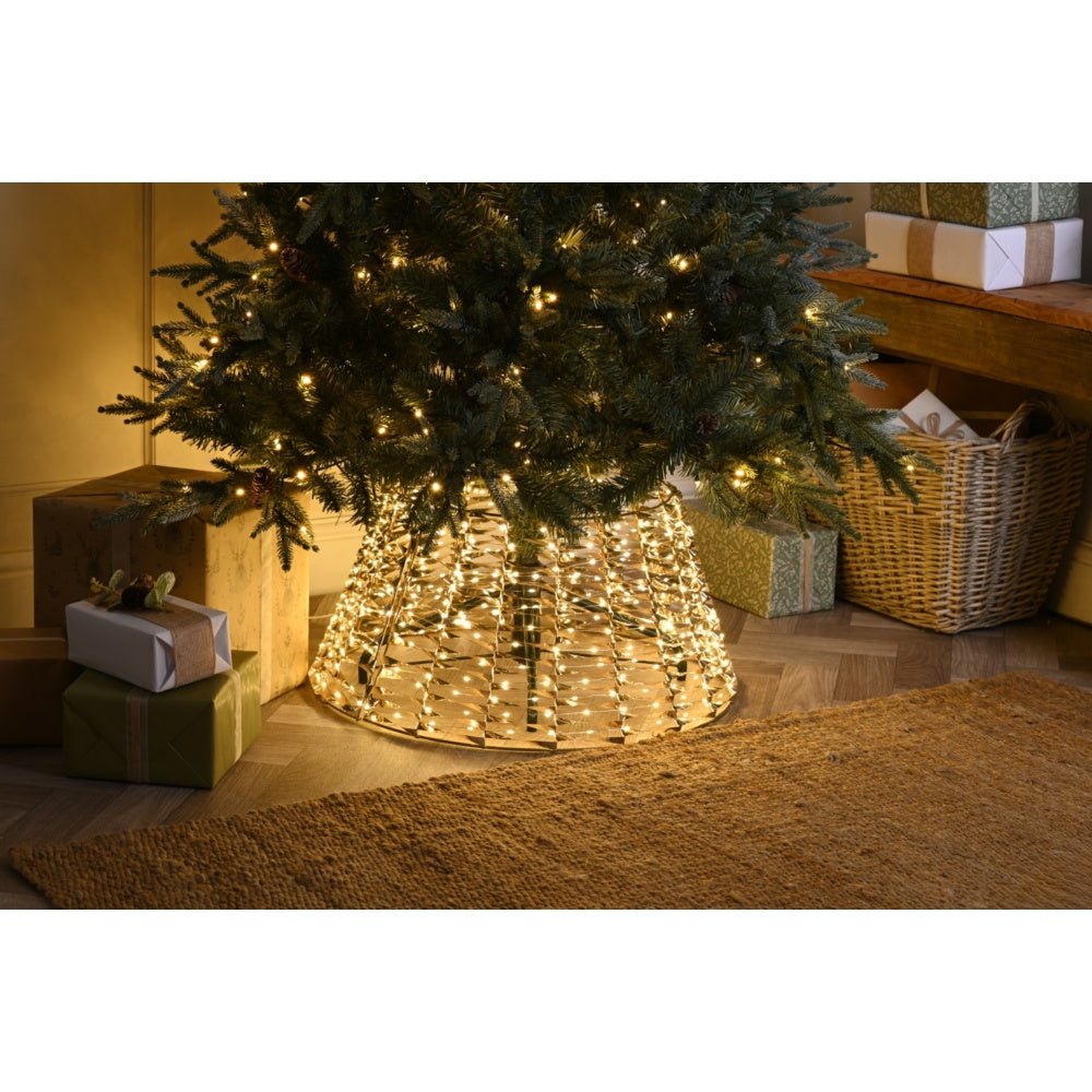 Led Lit Gold Tree Skirt | 71Cm X 50Cm - XMAS TREE STANDS / BAGS / SKIRTS - Beattys of Loughrea