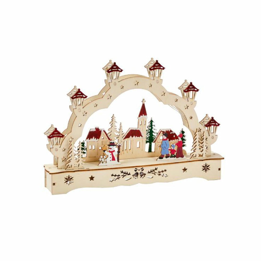 Inlit Wooden Festive Village Scene - XMAS CERAMIC WOOD RESIN GLASS ORNAMENTS - Beattys of Loughrea