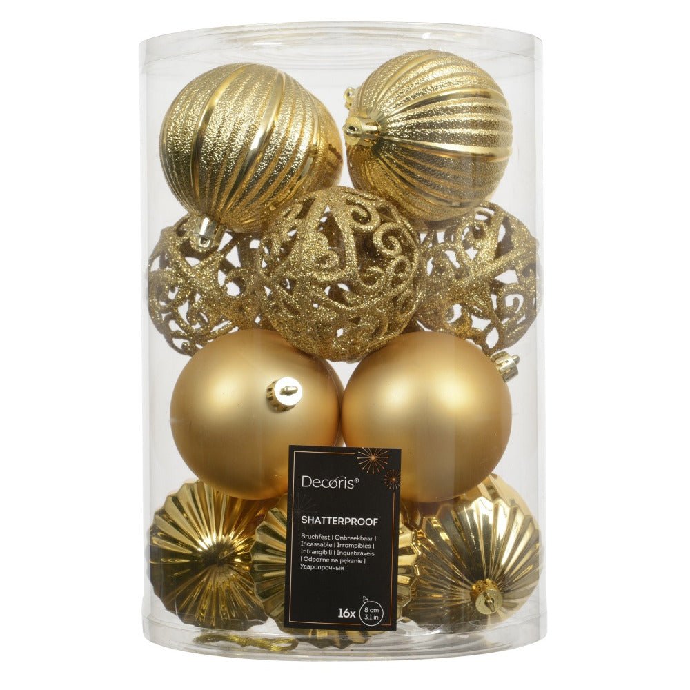 Light Gold Shatterproof Baubles - Pack Of 16 – A Christmas 2025 Favourite To Brighten Your Celebrations. - XMAS BAUBLES - Beattys of Loughrea