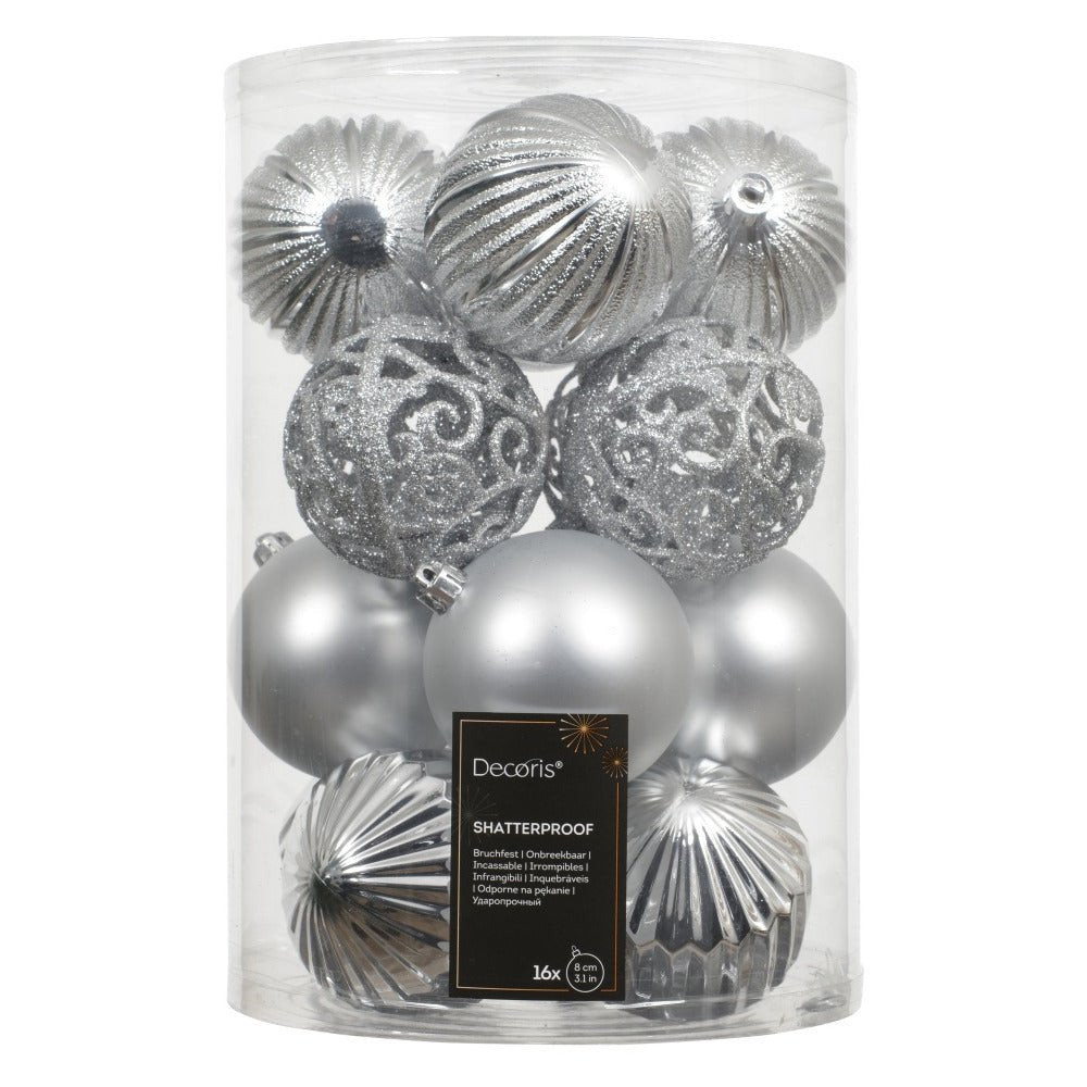 Silver Shatterproof Baubles - Pack Of 16 – A Holiday Bestseller To Brighten Your Celebrations. - XMAS BAUBLES - Beattys of Loughrea