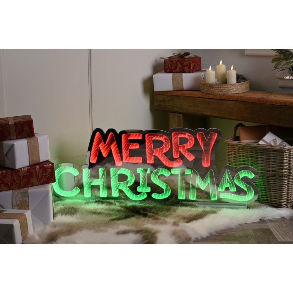 Merry Christmas Infinity Light - 100Cm – A Magical Xmas Addition To Brighten Your Celebrations. - XMAS ROOM DECORATION LARGE AND LIGHT UP - Beattys of Loughrea