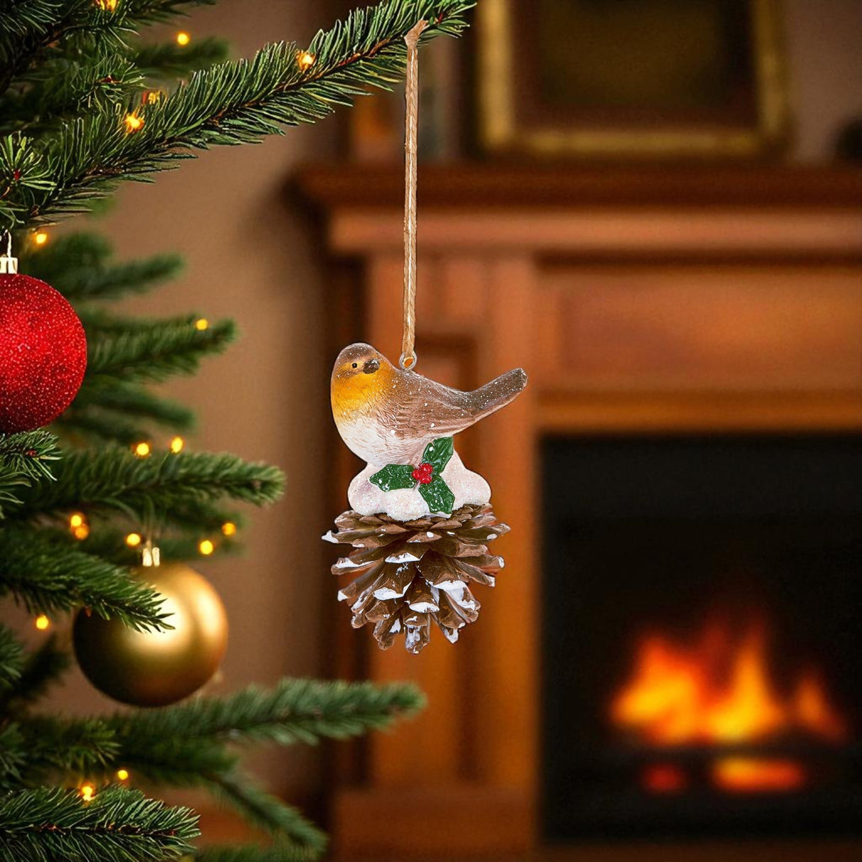 10cm Polyresin Robin on Pine Cone Hanging Decoration - XMAS PICKS - Beattys of Loughrea