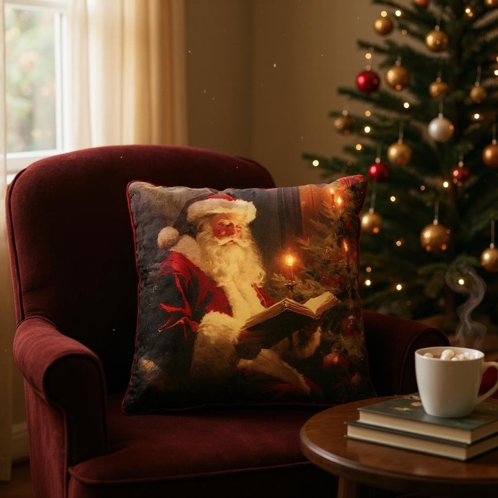 Battery Operated Lit Cushion Santa's Cozy Reading Corner 45 x 45cm - CUSHIONS/COVERS - Beattys of Loughrea