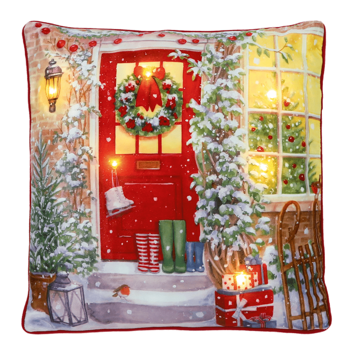 Battery Operated Lit Cushion Christmas Doorstep Magic 45 x 45cm - CUSHIONS/COVERS - Beattys of Loughrea