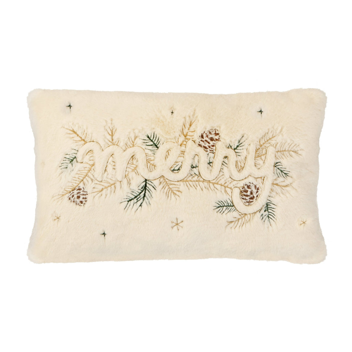 30 x 50cm Faux Fur Embroidered MERRY Cushion - CUSHIONS/COVERS - Beattys of Loughrea