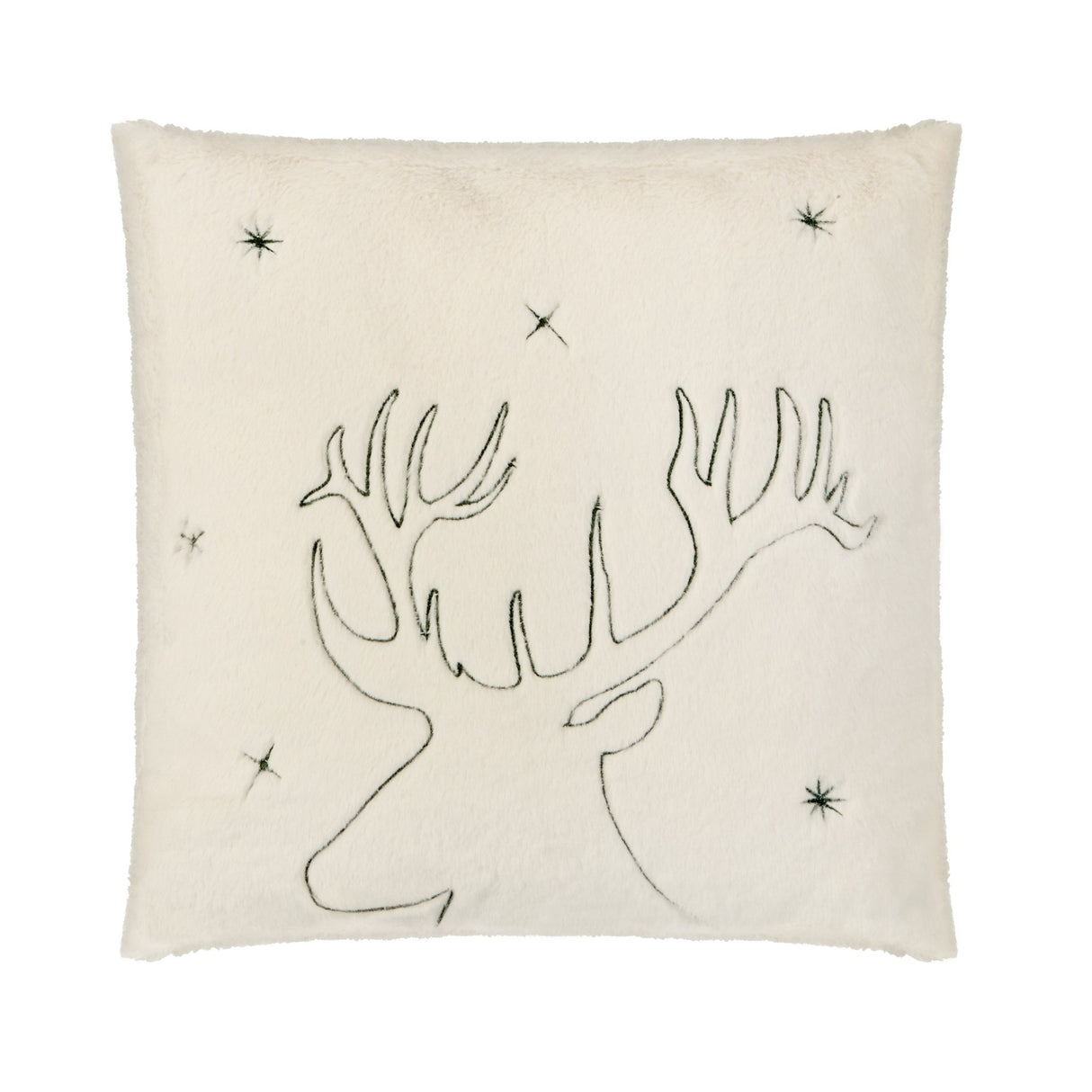 45 x 45cm Faux Fur Cushion with Embroidered Reindeer - CUSHIONS/COVERS - Beattys of Loughrea