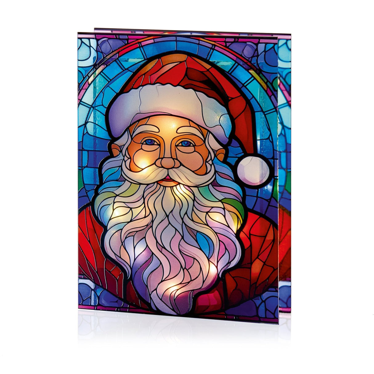 21x28 cm Stained Glass Santa Light, 50 LEDs, Double - Sided - XMAS ROOM DECORATION LARGE AND LIGHT UP - Beattys of Loughrea